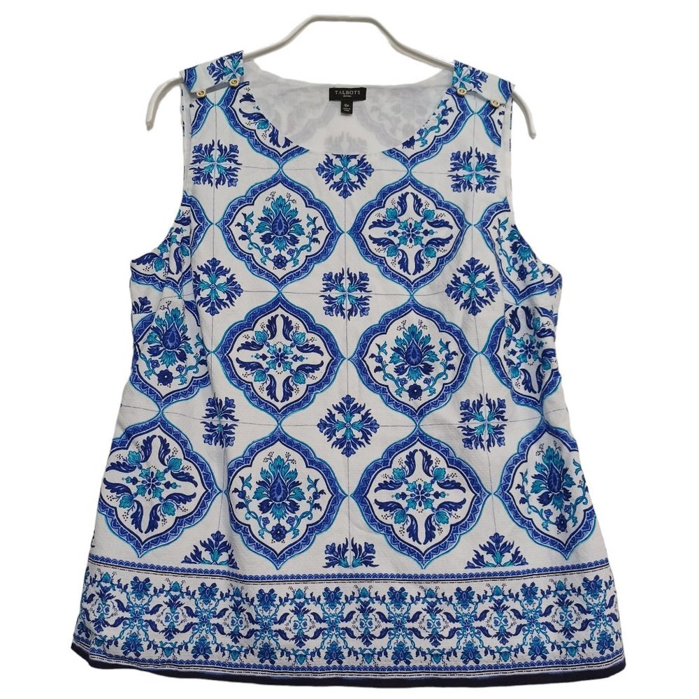 Talbots Top Sleeveless Tile Print Tank Blouse Size 10 Petite